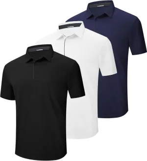 3 Pack Mens Polo Shirt Quick-Dry Short Sleeve Athletic Top Moisture Wicking Performance Dry Fit Golf Tennis T-Shirt