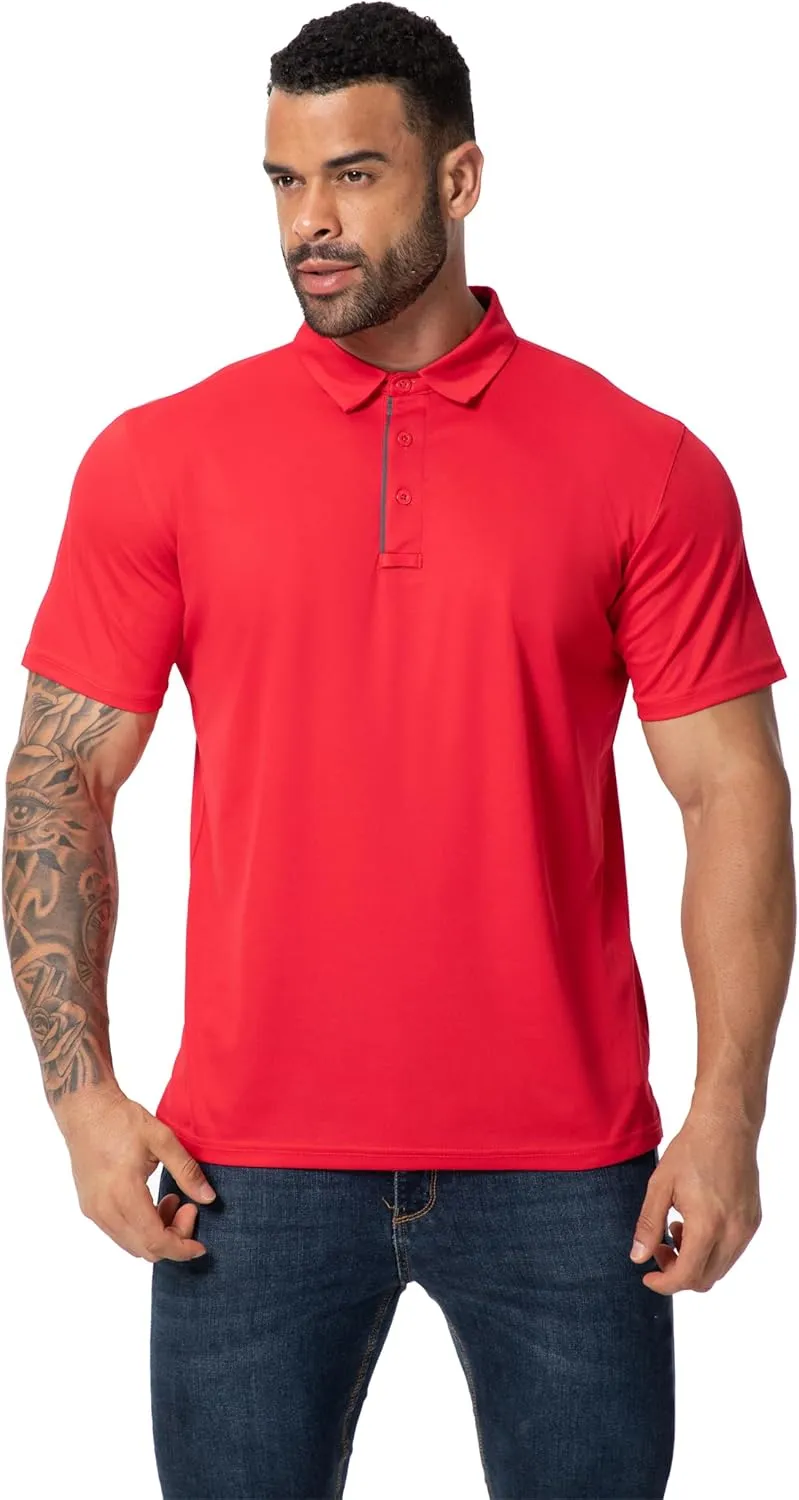 3 Pack Mens Polo Shirt Quick-Dry Short Sleeve Athletic Top Moisture Wicking Performance Dry Fit Golf Tennis T-Shirt