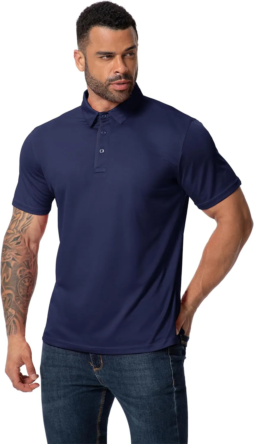 3 Pack Mens Polo Shirt Quick-Dry Short Sleeve Athletic Top Moisture Wicking Performance Dry Fit Golf Tennis T-Shirt