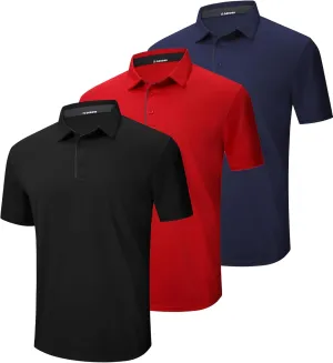 3 Pack Mens Polo Shirt Quick-Dry Short Sleeve Athletic Top Moisture Wicking Performance Dry Fit Golf Tennis T-Shirt