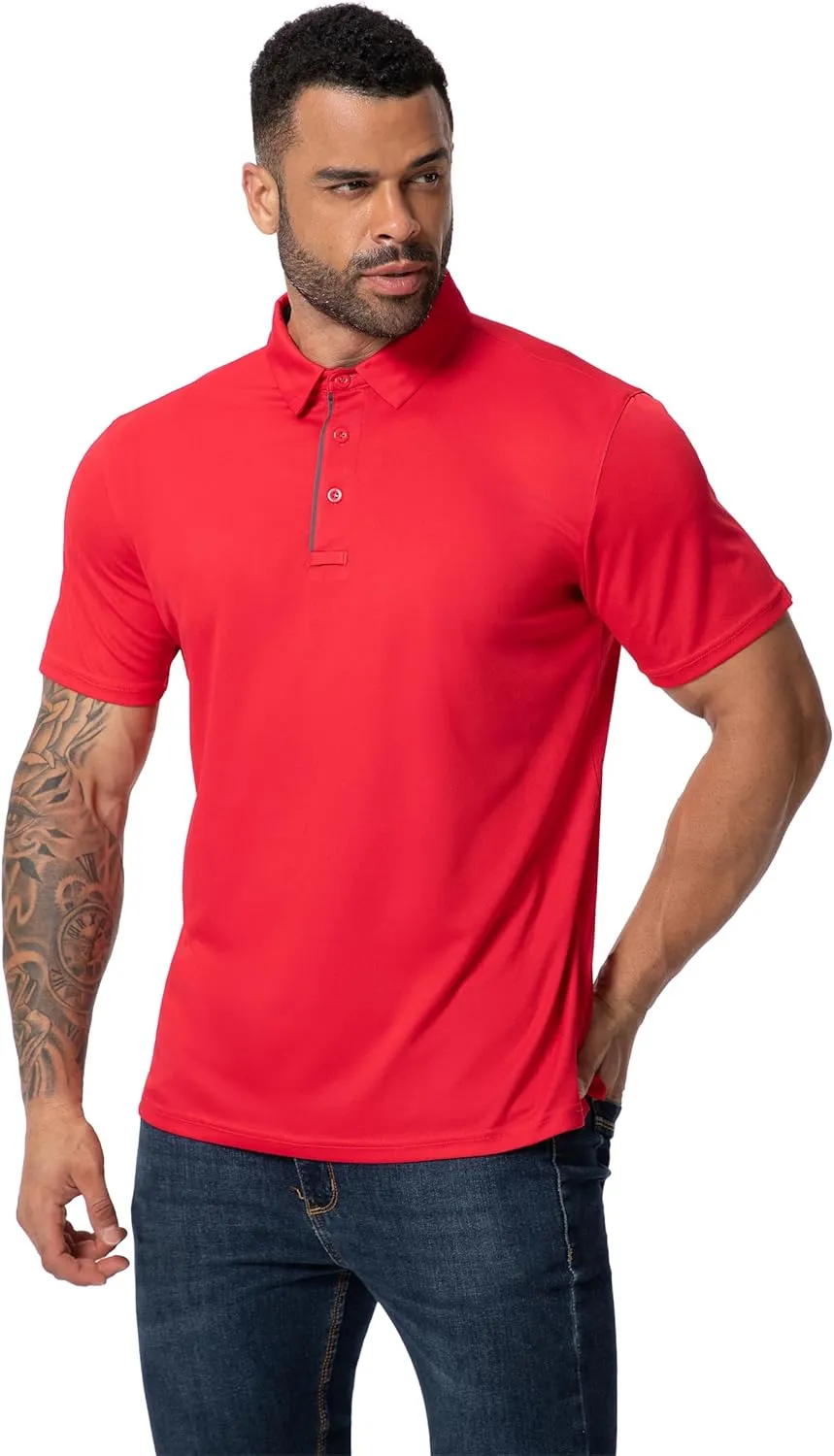 3 Pack Mens Polo Shirt Quick-Dry Short Sleeve Athletic Top Moisture Wicking Performance Dry Fit Golf Tennis T-Shirt