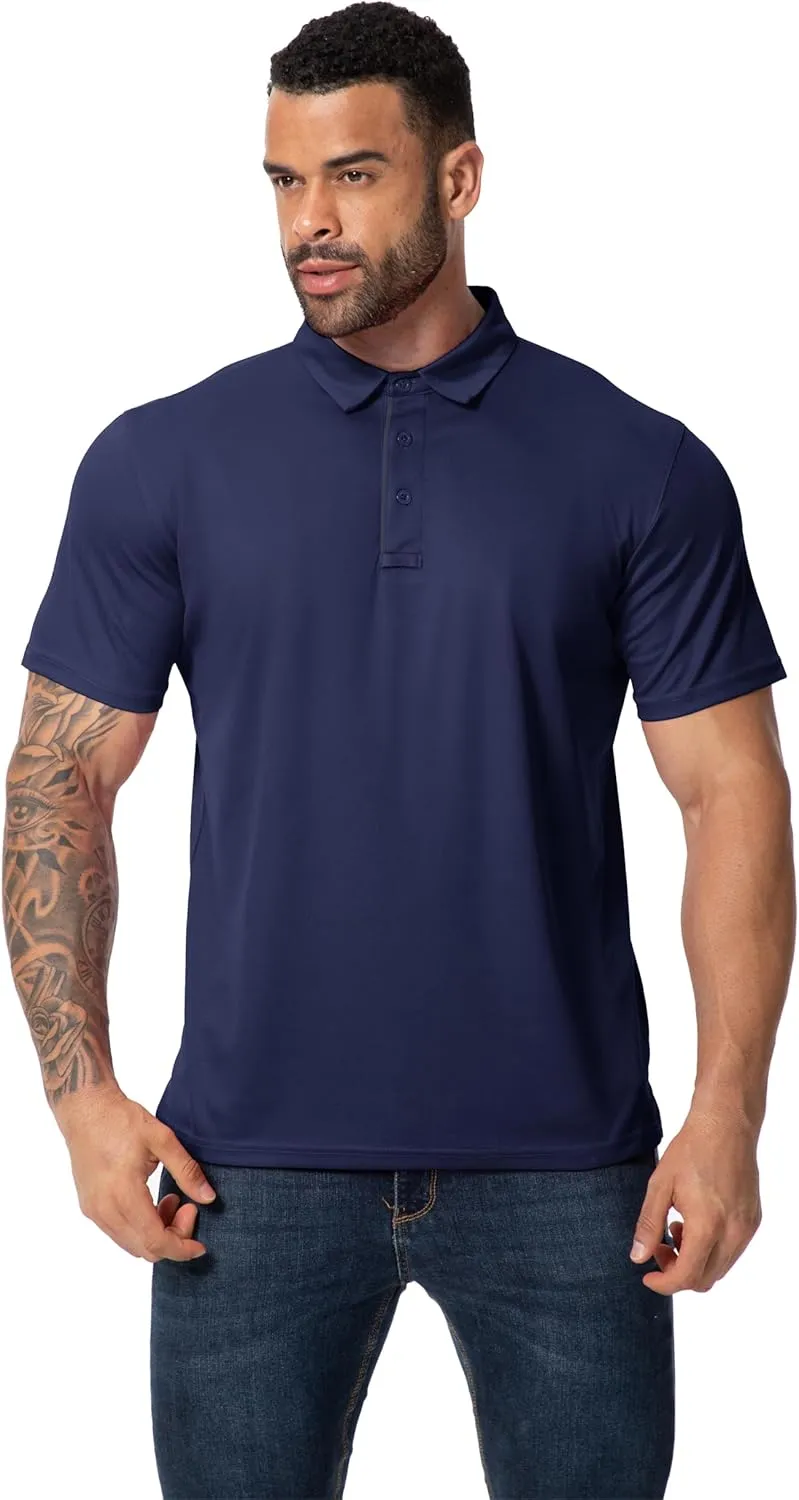3 Pack Mens Polo Shirt Quick-Dry Short Sleeve Athletic Top Moisture Wicking Performance Dry Fit Golf Tennis T-Shirt
