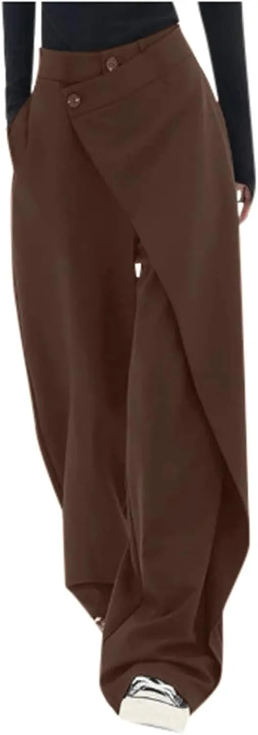 Asymmetrical Dress Pants for Women High Waisted Chic Irregular Pant Tailored Design Business Casual Work Trousers