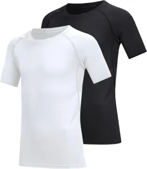 Boys Compression Shirt Short Sleeve Youth Athletic Undershirt Kids Quick Dry Athletic Base Layer T-Shirt for Sports