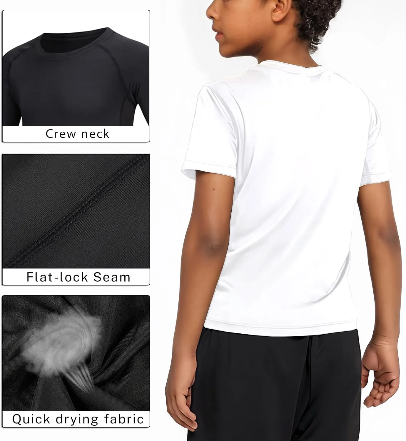 Boys Compression Shirt Short Sleeve Youth Athletic Undershirt Kids Quick Dry Athletic Base Layer T-Shirt for Sports