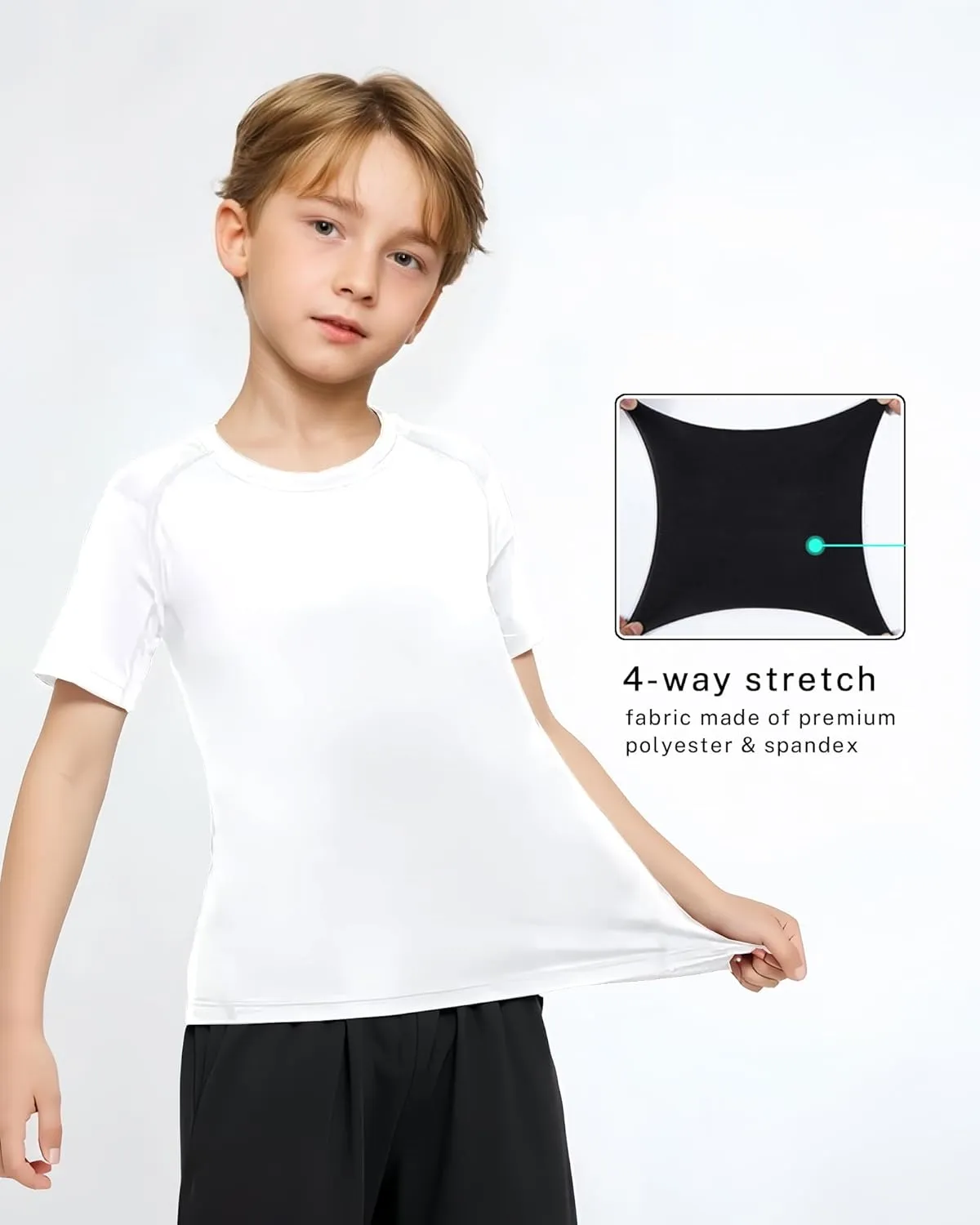 Boys Compression Shirt Short Sleeve Youth Athletic Undershirt Kids Quick Dry Athletic Base Layer T-Shirt for Sports