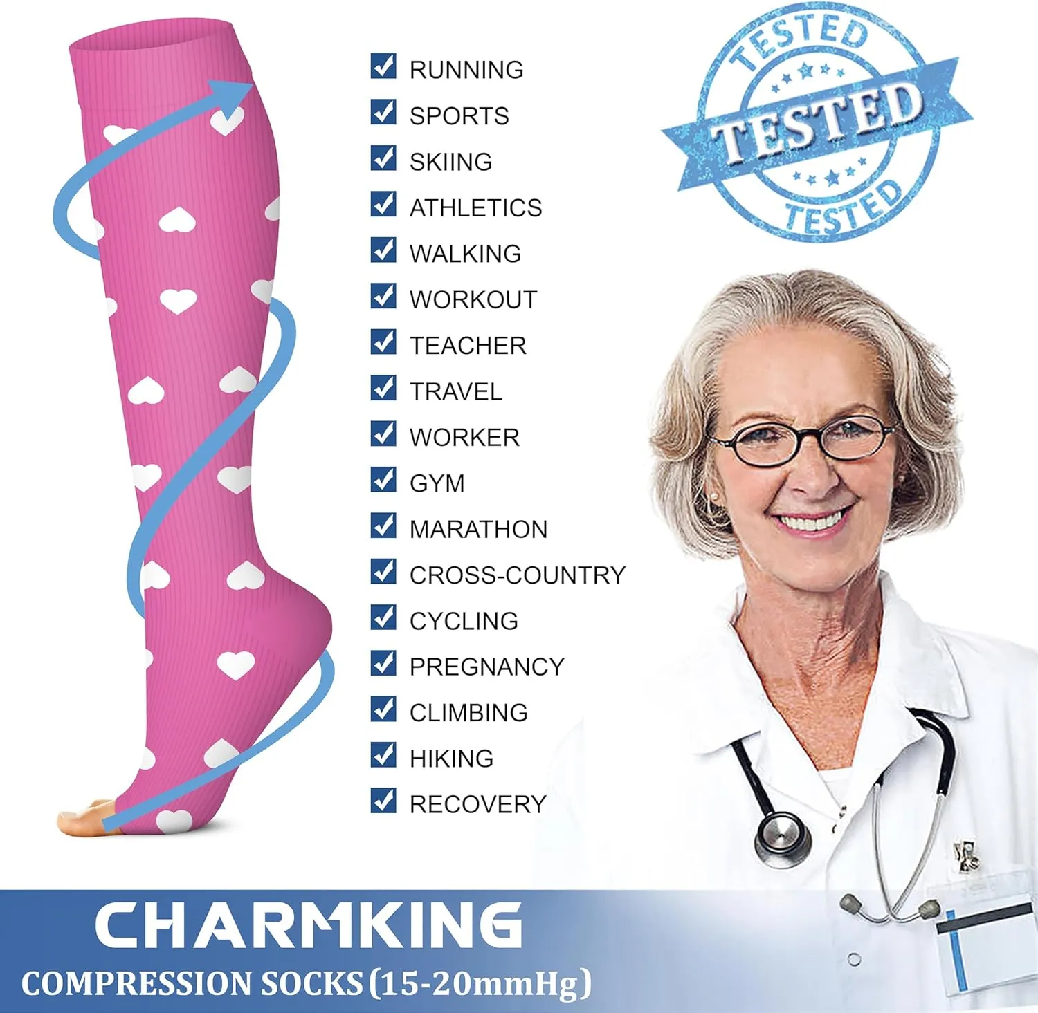 CHARMKING 3 Pairs Open Toe Compression Socks for Women & Men Circulation 15-20 mmHg is Best Support for All Day Wear