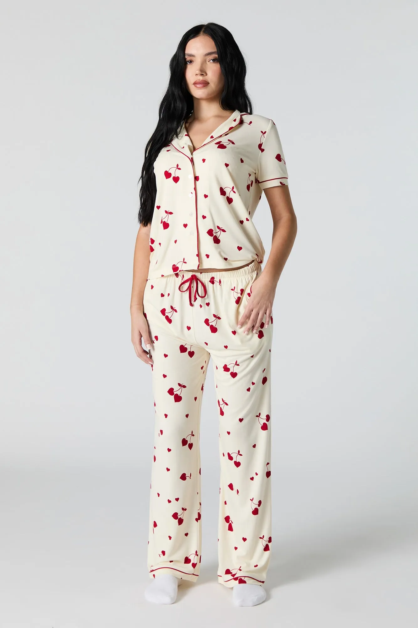 Collared Button-Up Top & Pant 2 Piece Pajama Set