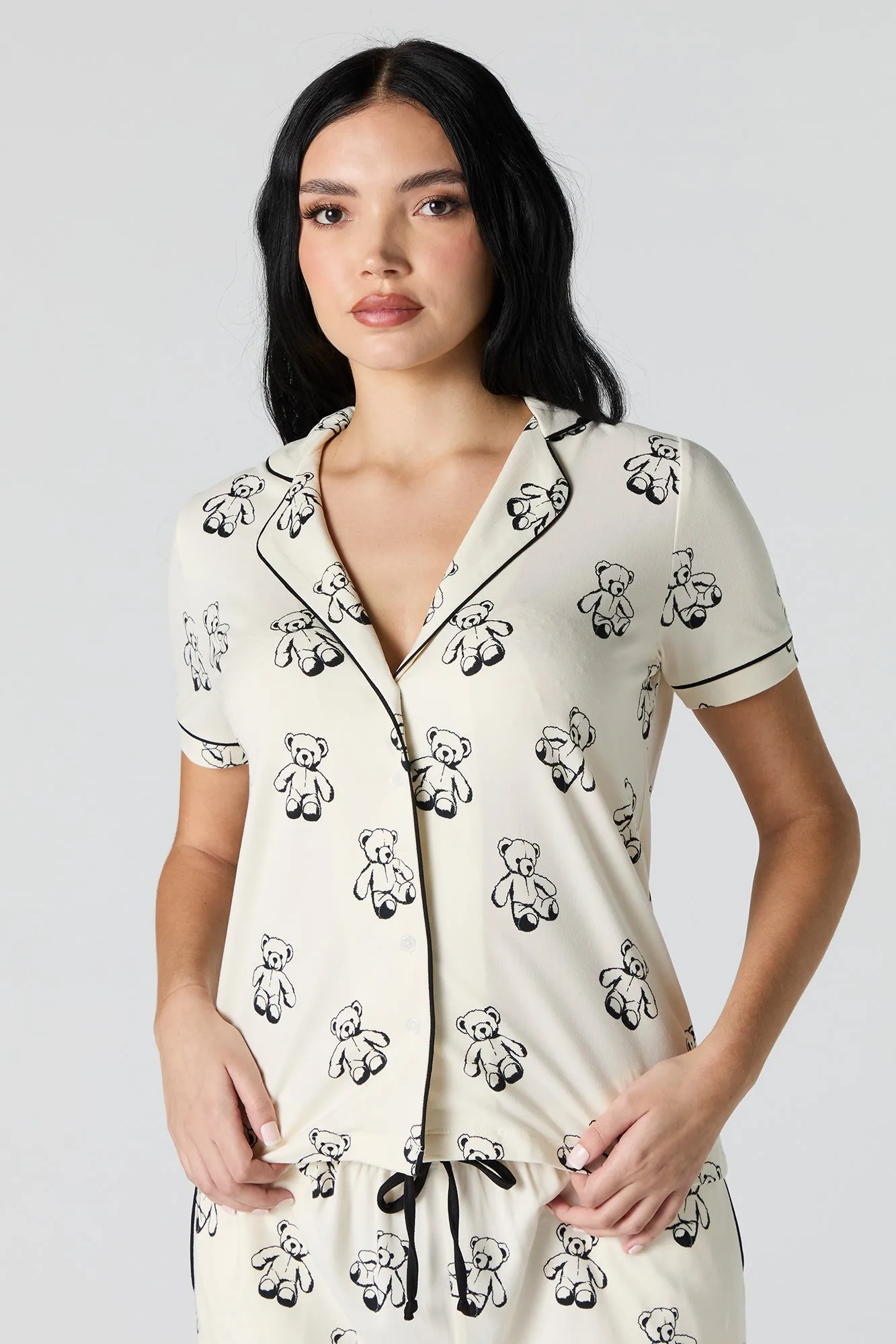 Collared Button-Up Top & Pant 2 Piece Pajama Set