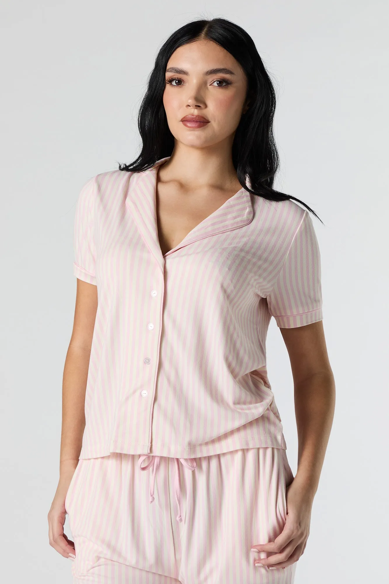 Collared Button-Up Top & Pant 2 Piece Pajama Set