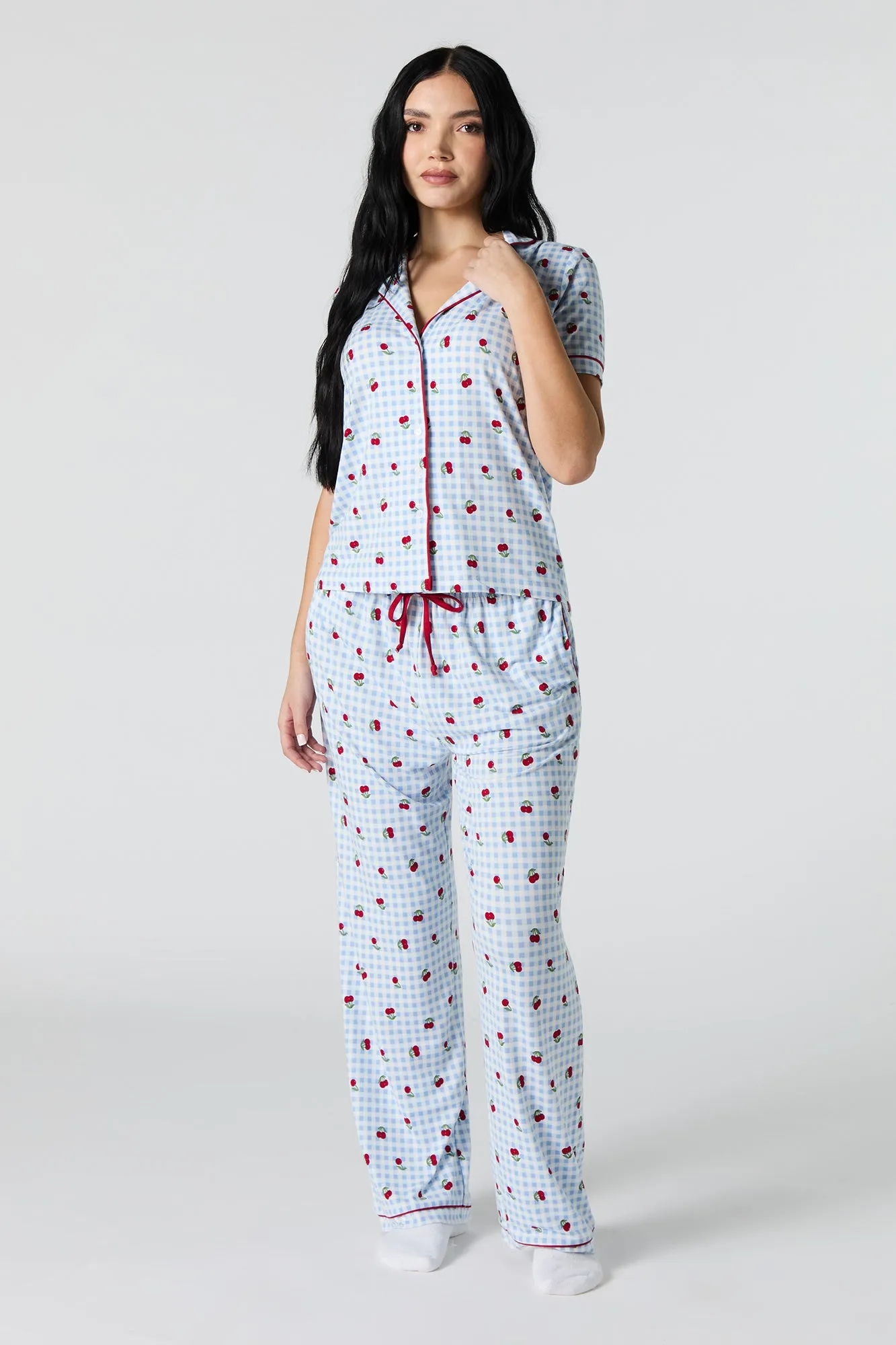 Collared Button-Up Top & Pant 2 Piece Pajama Set