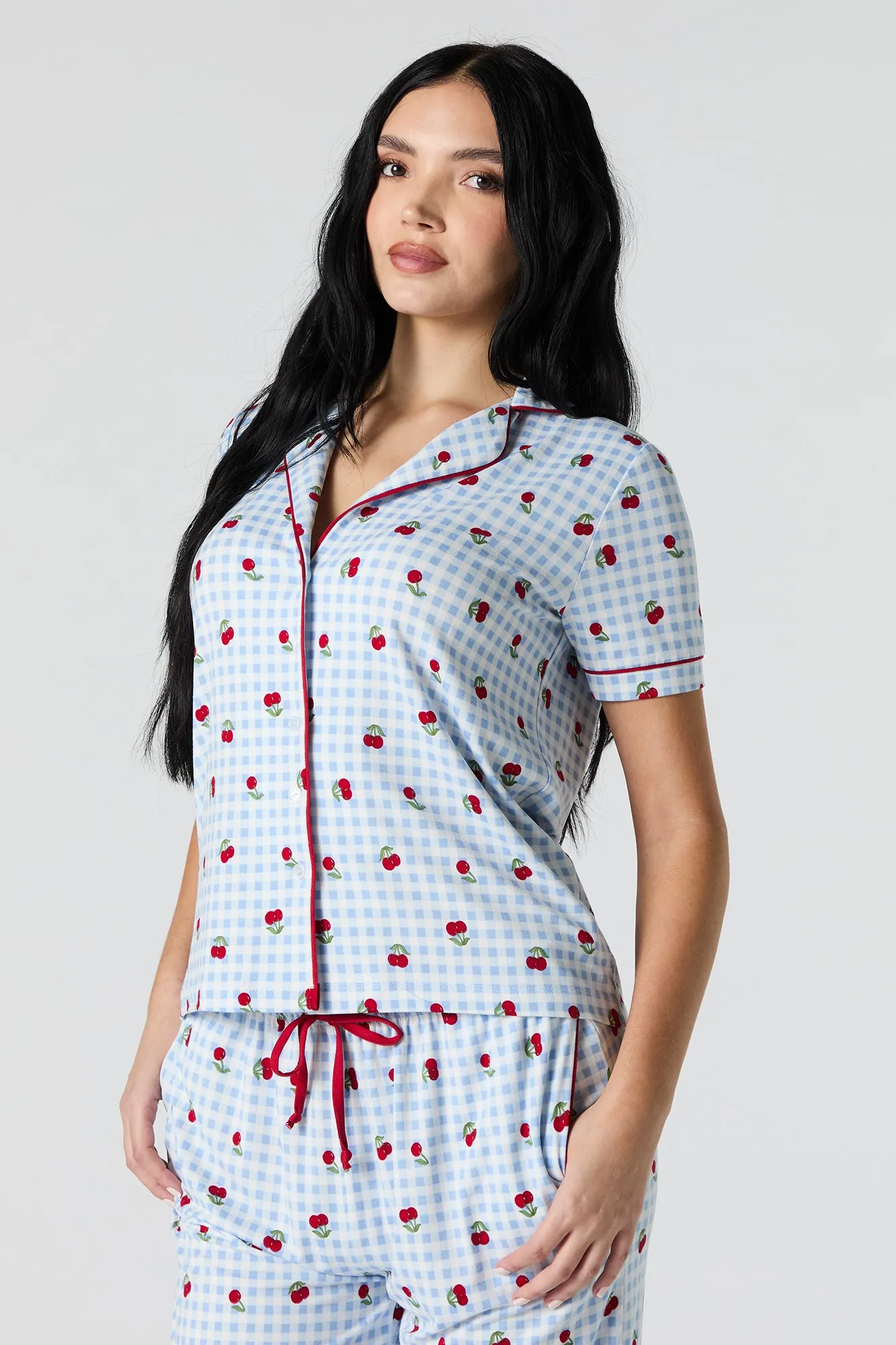 Collared Button-Up Top & Pant 2 Piece Pajama Set