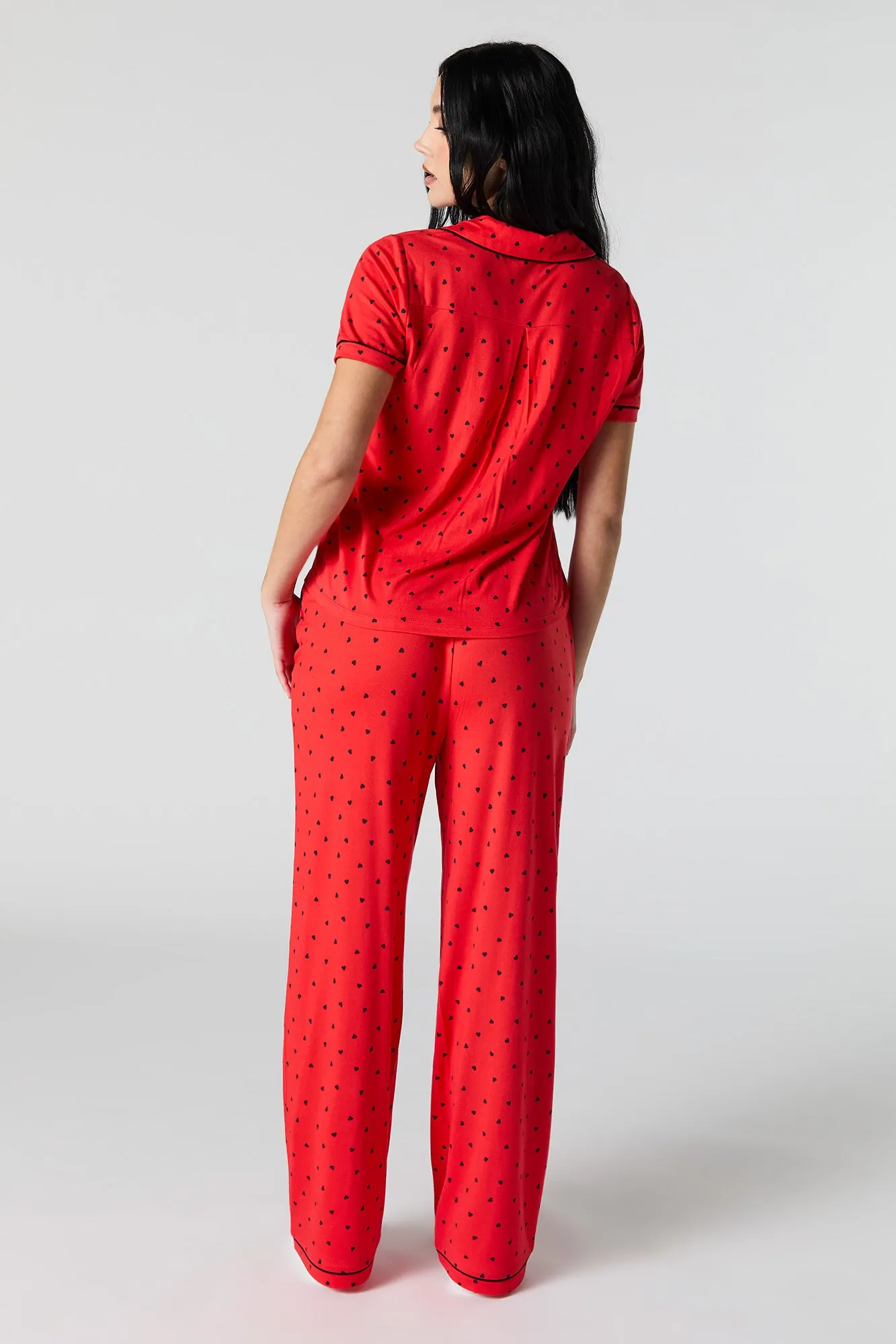 Collared Button-Up Top & Pant 2 Piece Pajama Set