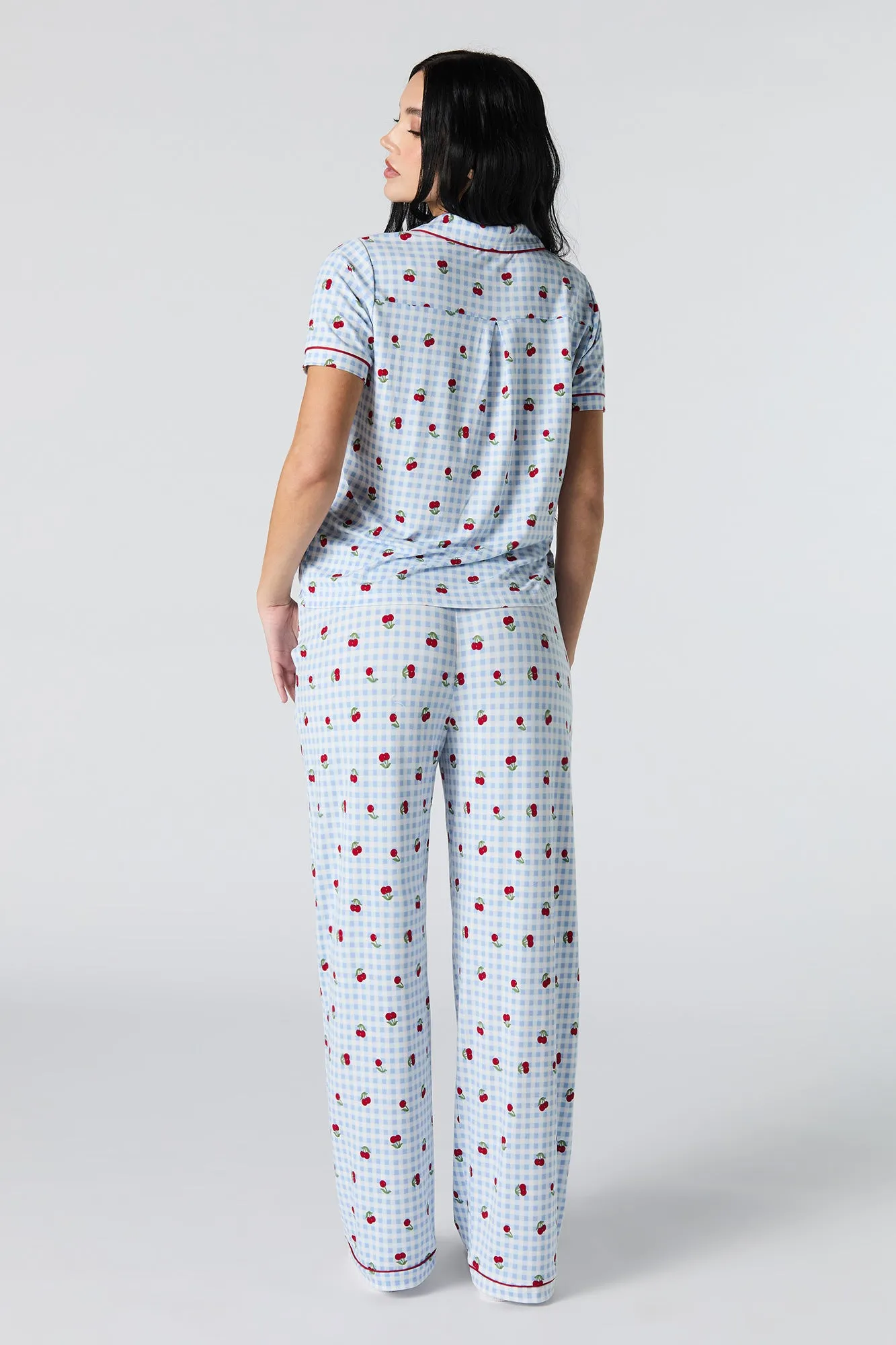 Collared Button-Up Top & Pant 2 Piece Pajama Set