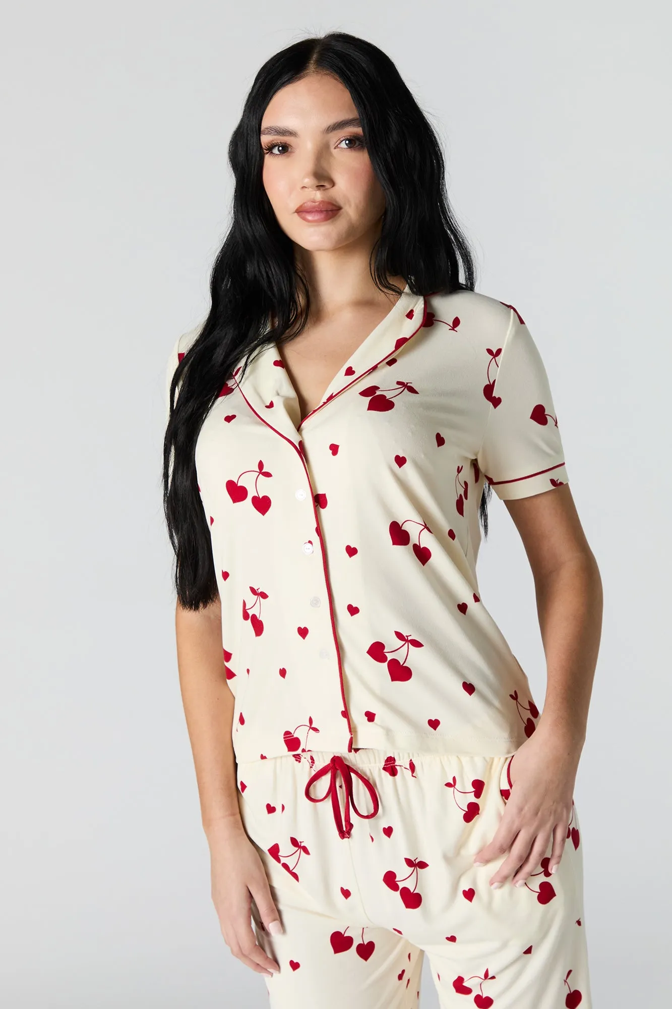 Collared Button-Up Top & Pant 2 Piece Pajama Set