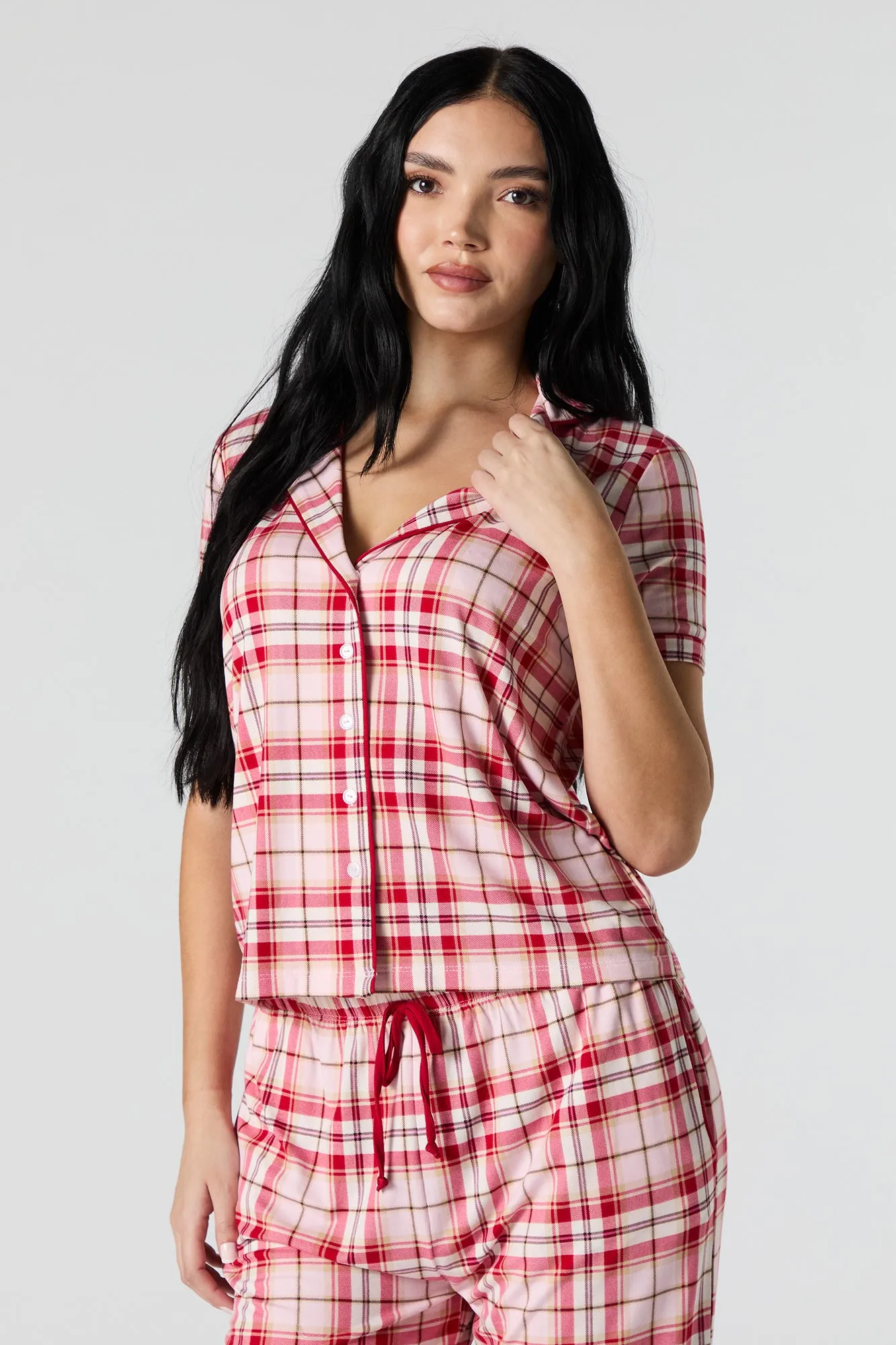 Collared Button-Up Top & Pant 2 Piece Pajama Set