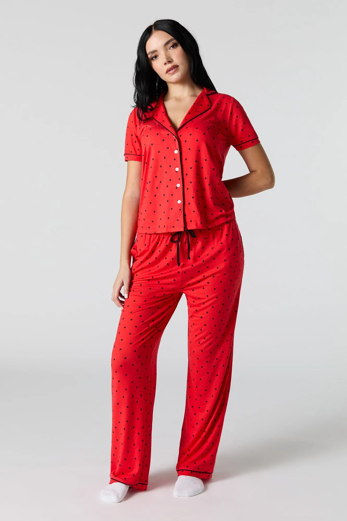 Collared Button-Up Top & Pant 2 Piece Pajama Set