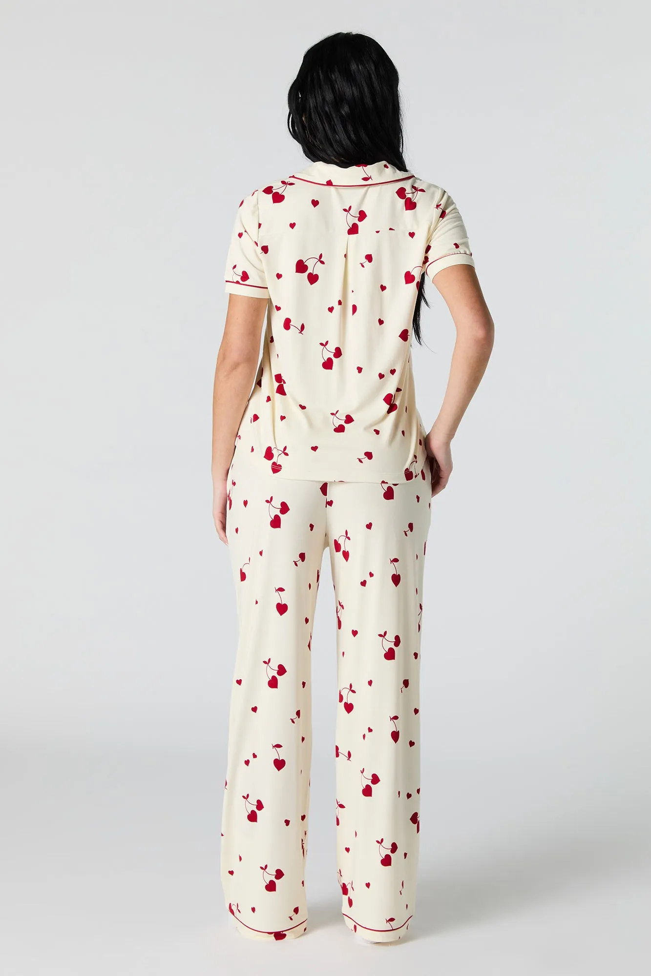 Collared Button-Up Top & Pant 2 Piece Pajama Set