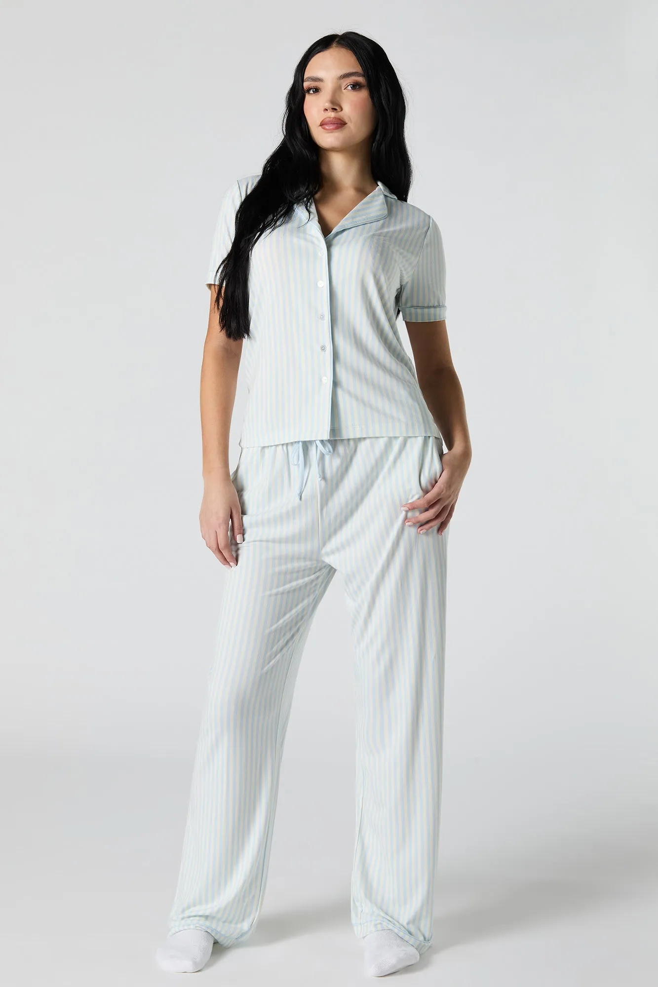Collared Button-Up Top & Pant 2 Piece Pajama Set