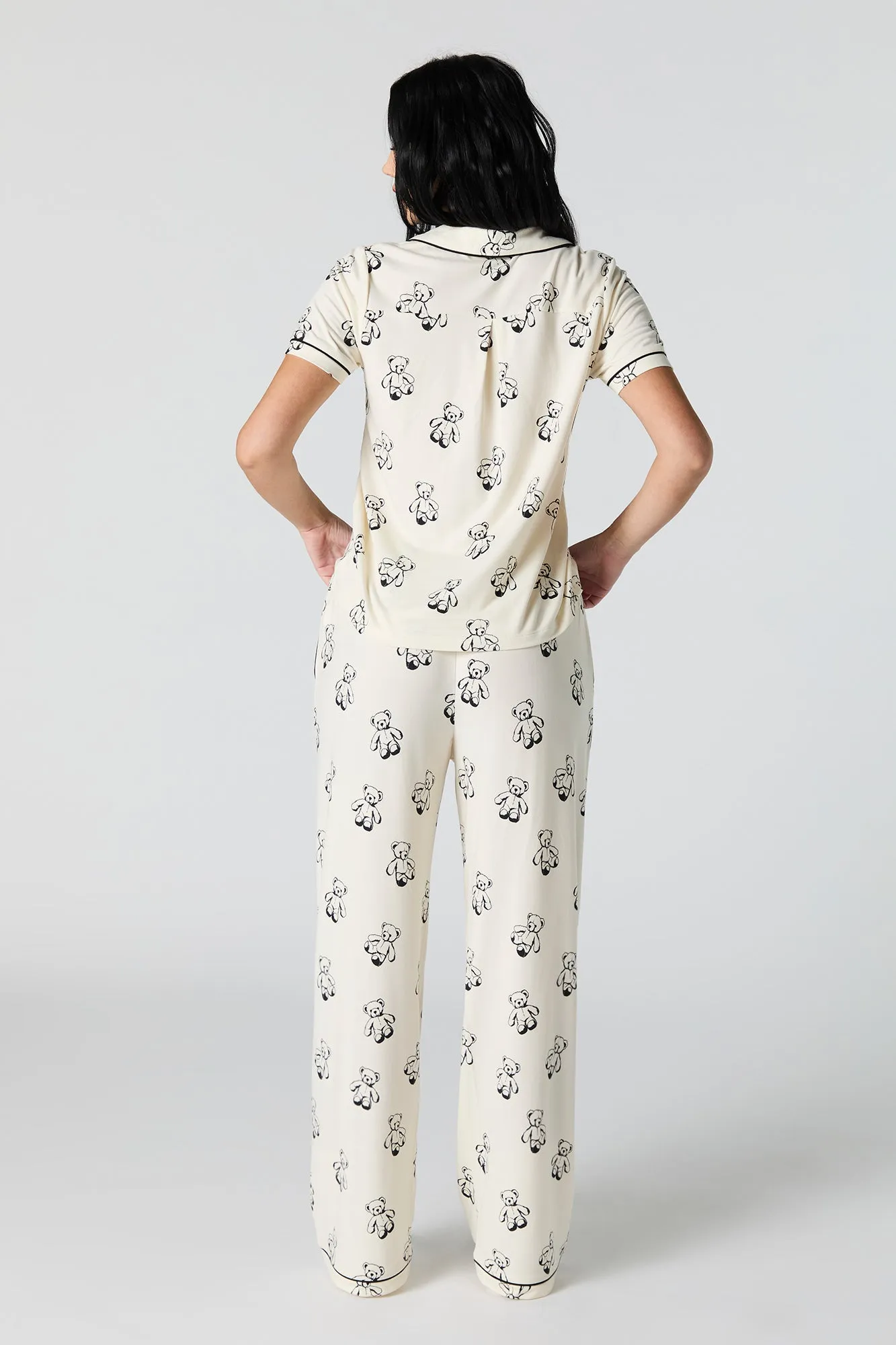 Collared Button-Up Top & Pant 2 Piece Pajama Set