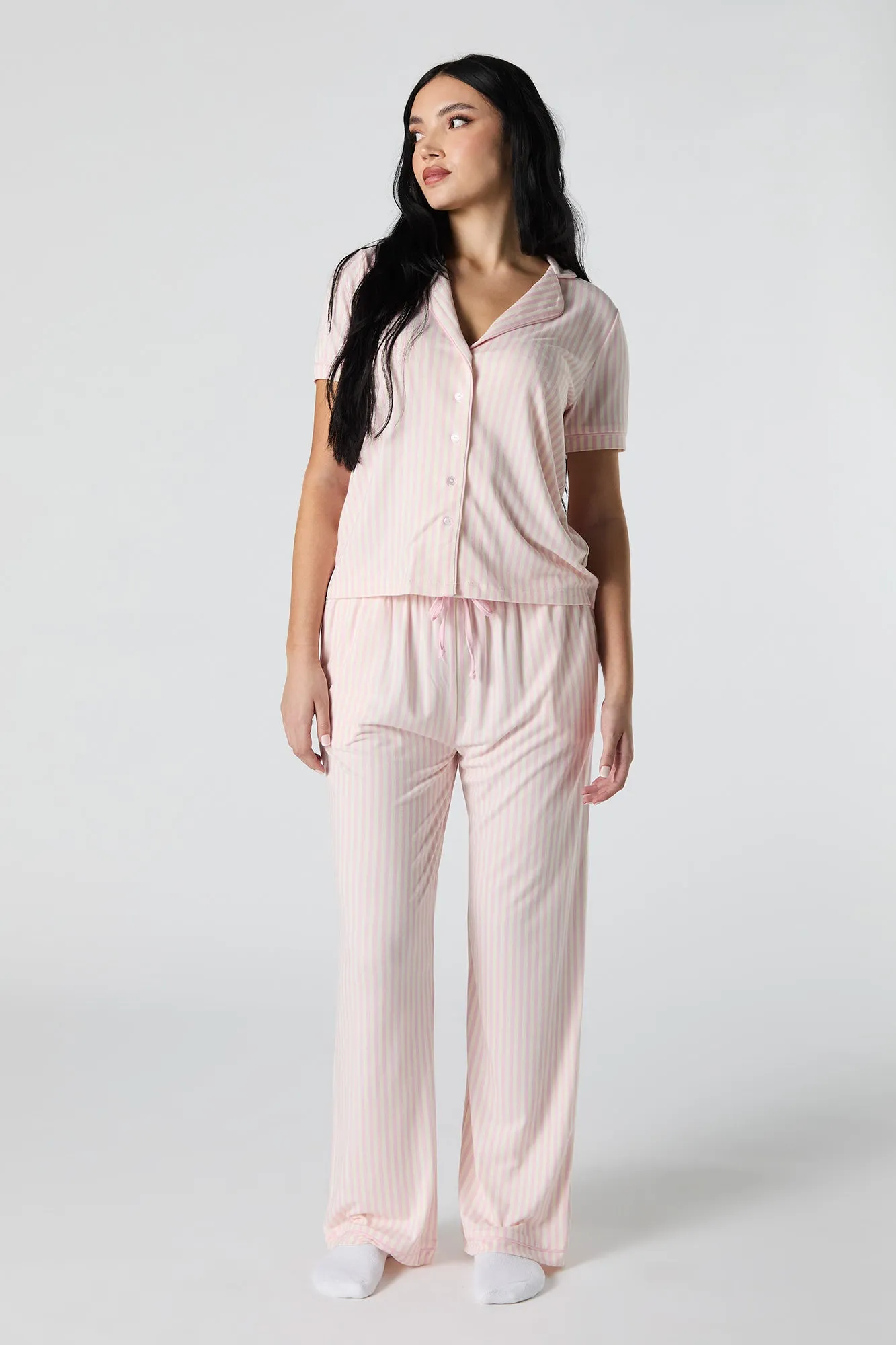 Collared Button-Up Top & Pant 2 Piece Pajama Set
