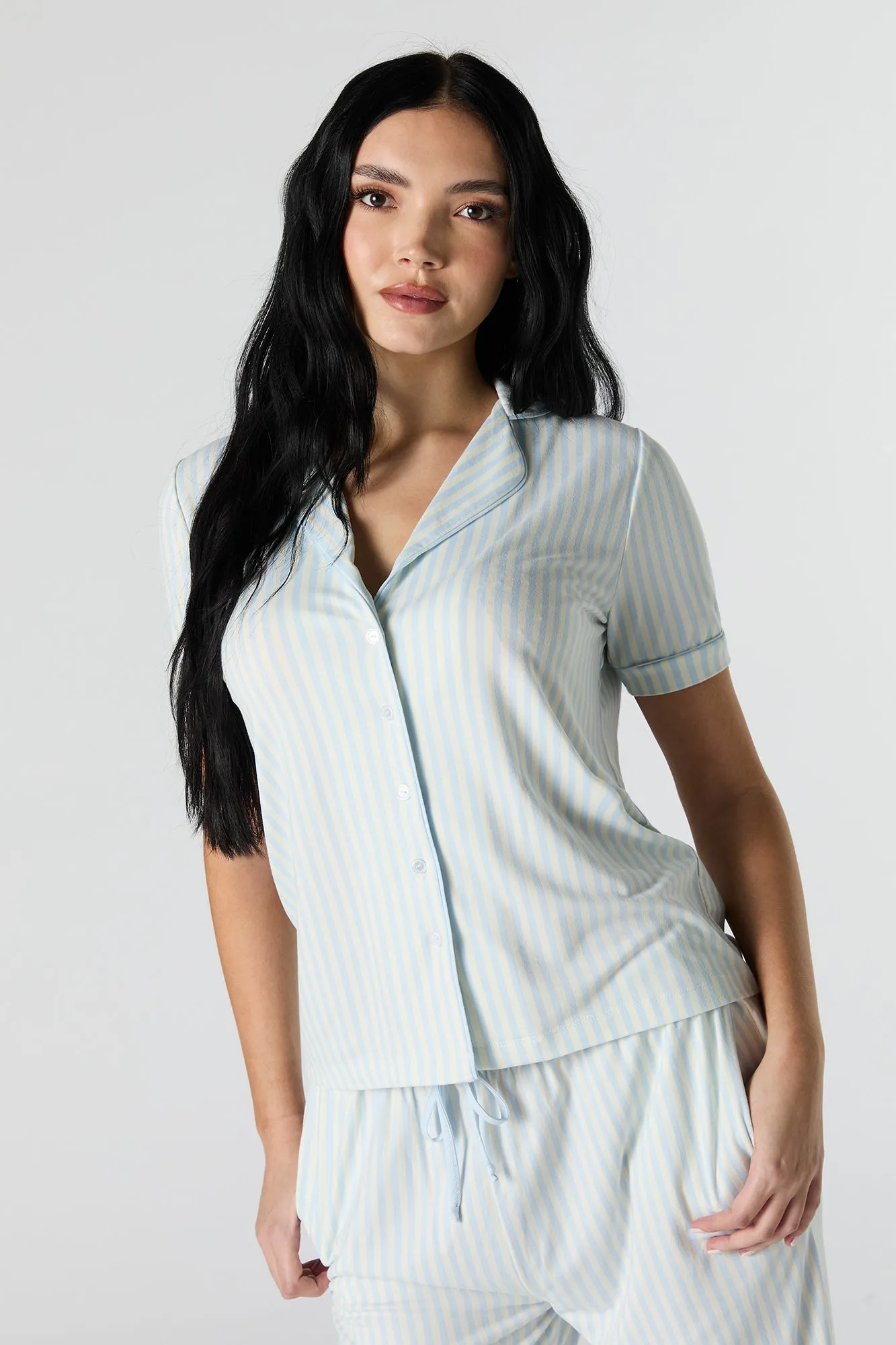 Collared Button-Up Top & Pant 2 Piece Pajama Set