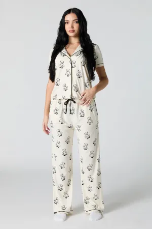 Collared Button-Up Top & Pant 2 Piece Pajama Set