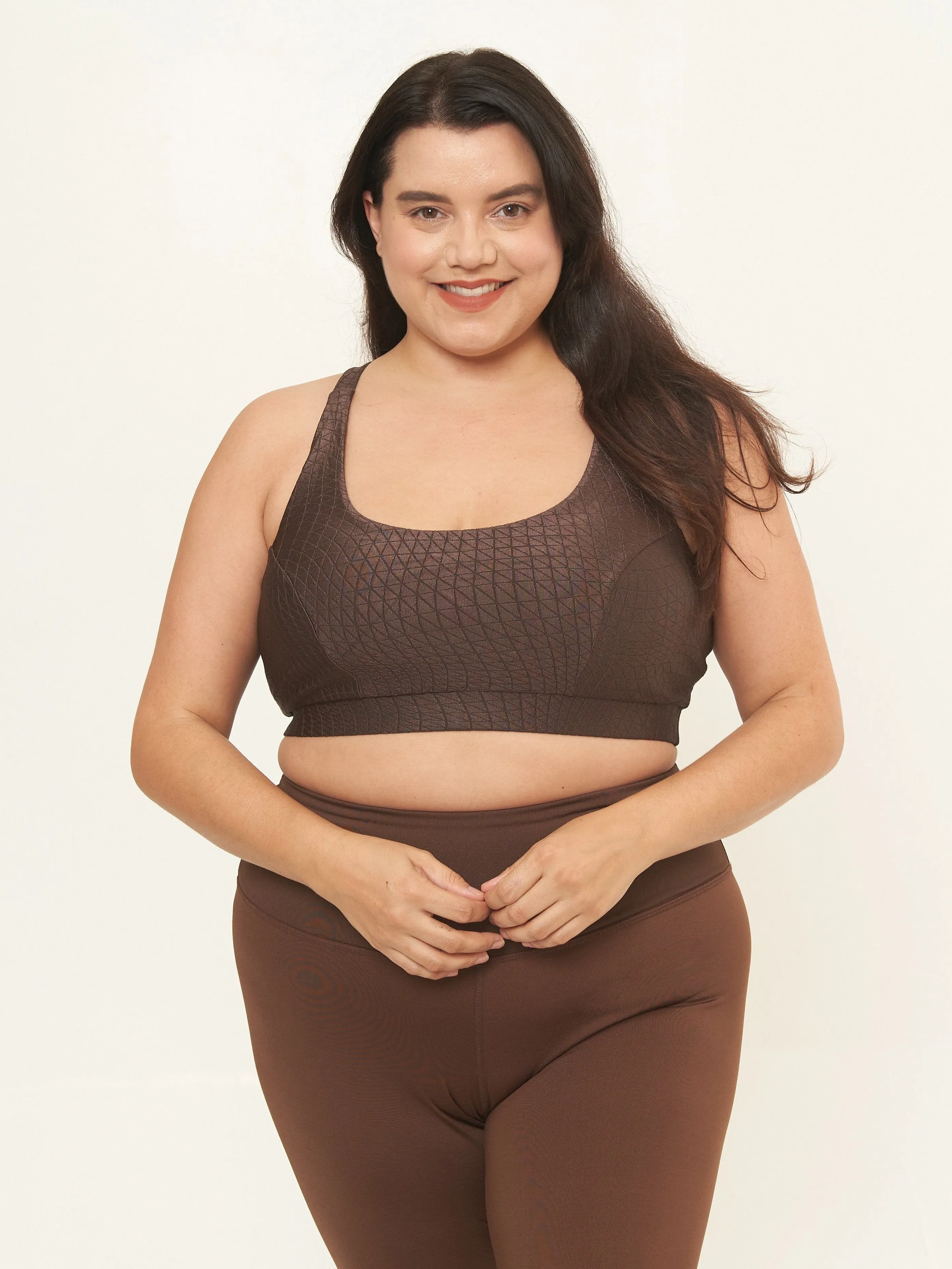 Cross Back Performance Bra Top- Bark Cube Pattern