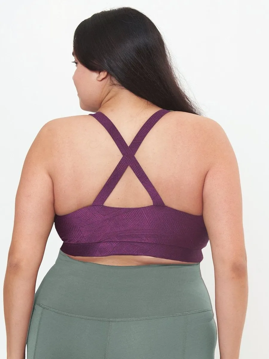 Cross Back Performance Bra Top - Sangria Geo Patterns