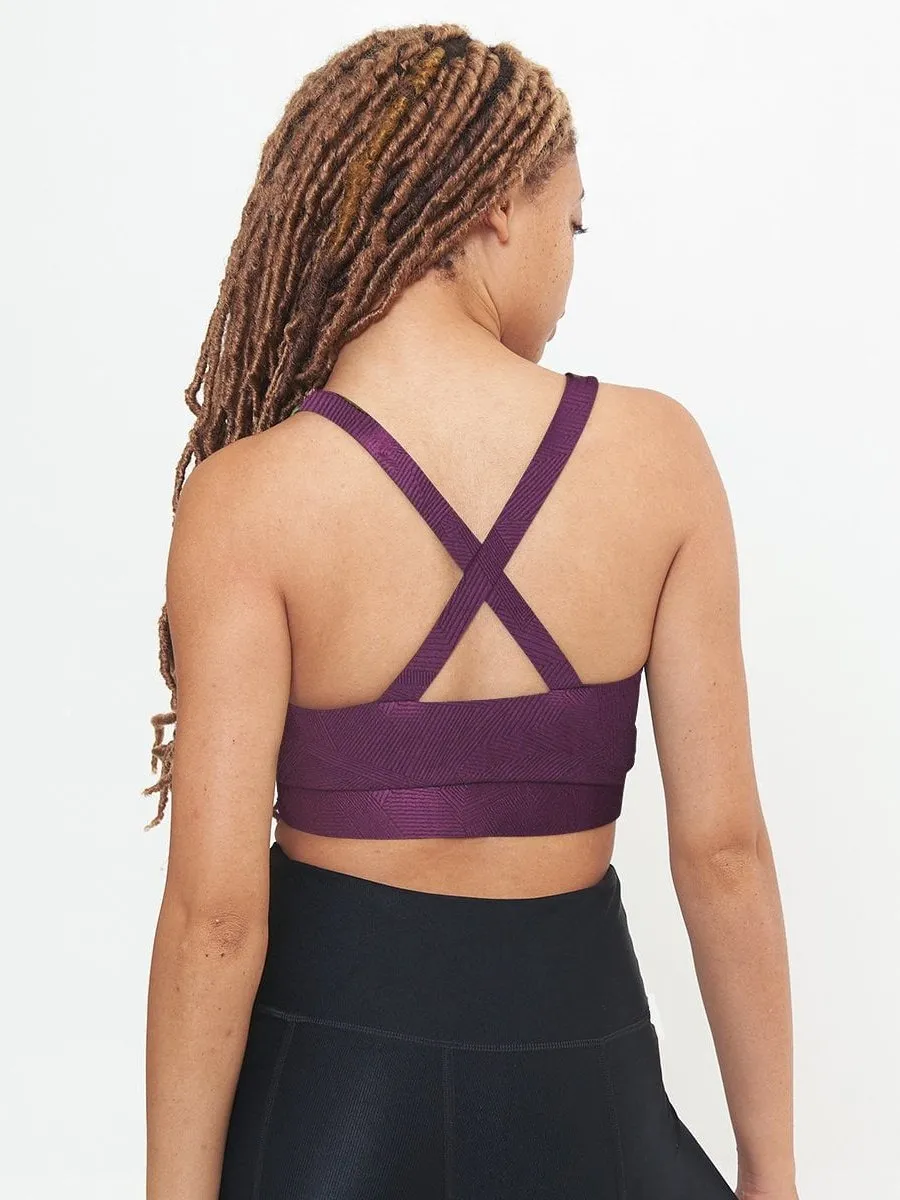 Cross Back Performance Bra Top - Sangria Geo Patterns