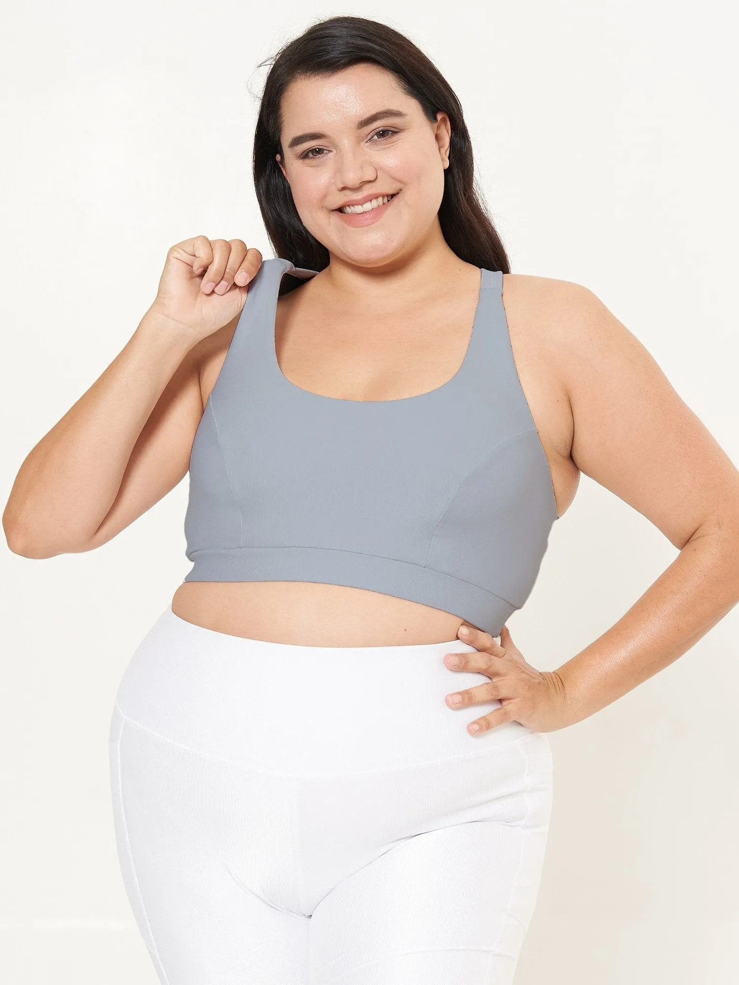 Cross Back Performance Bra Top - Silver Rib Pattern