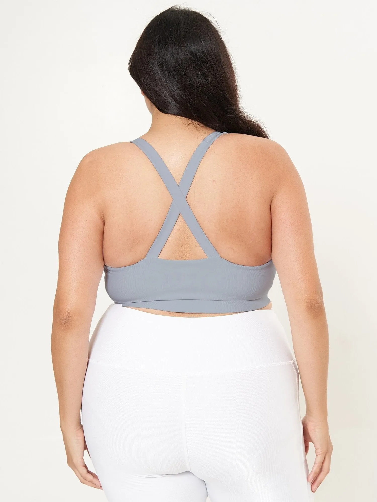 Cross Back Performance Bra Top - Silver Rib Pattern