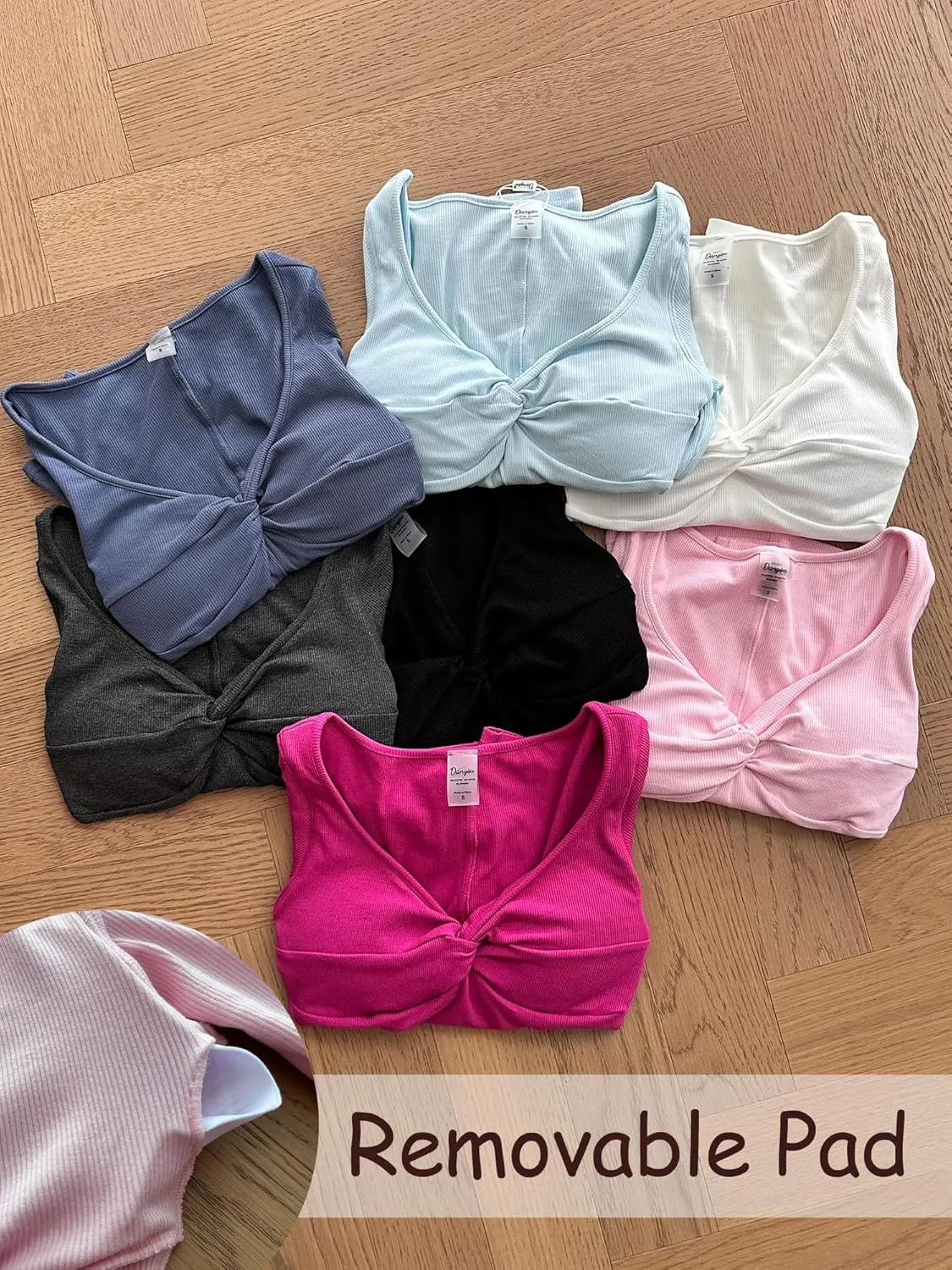 Danysu Women's Ribbed Long Sleeve Going Out Top Twist Front Sweetheart V Neckline Shirts Built-in Bra Slim Fit Tops Tee