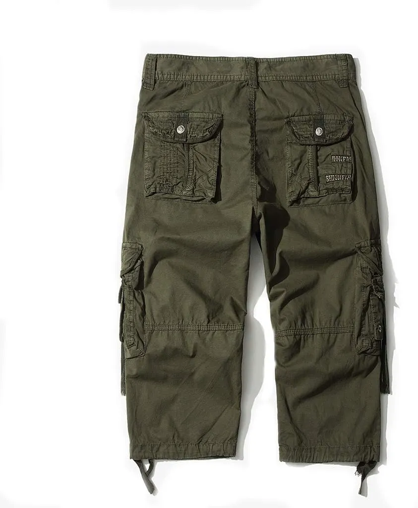 DONGD Mens Cargo Shorts Cotton 3/4 Loose Fit Below Knee Capri Cargo Short