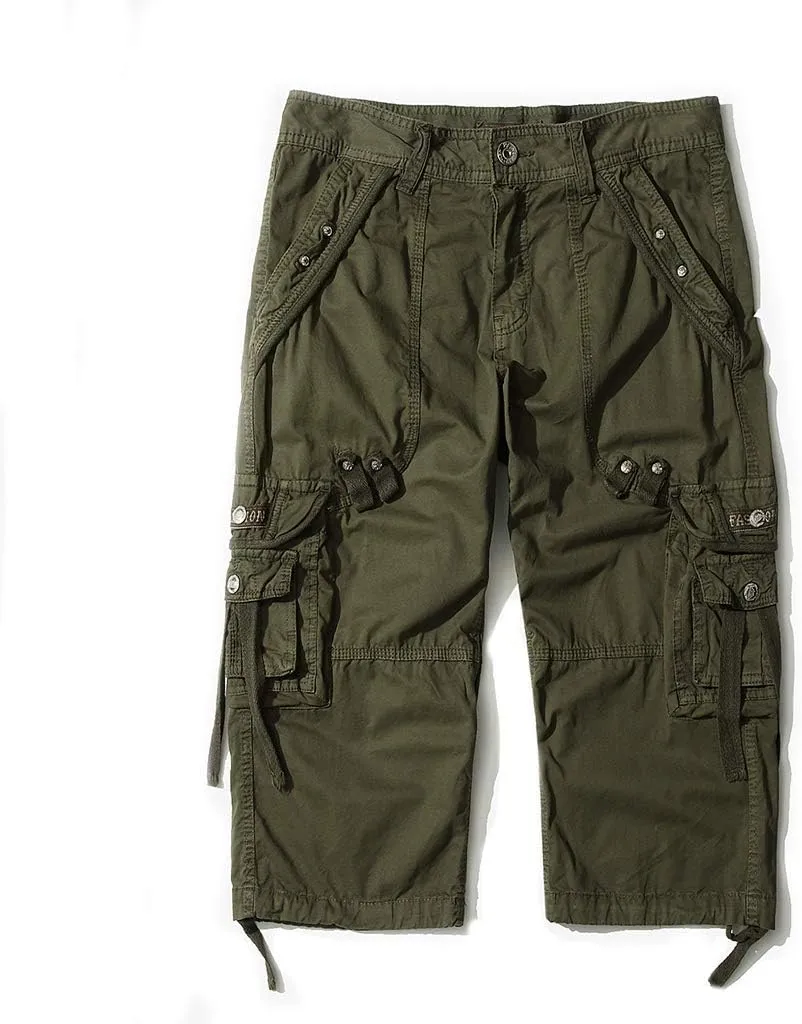 DONGD Mens Cargo Shorts Cotton 3/4 Loose Fit Below Knee Capri Cargo Short