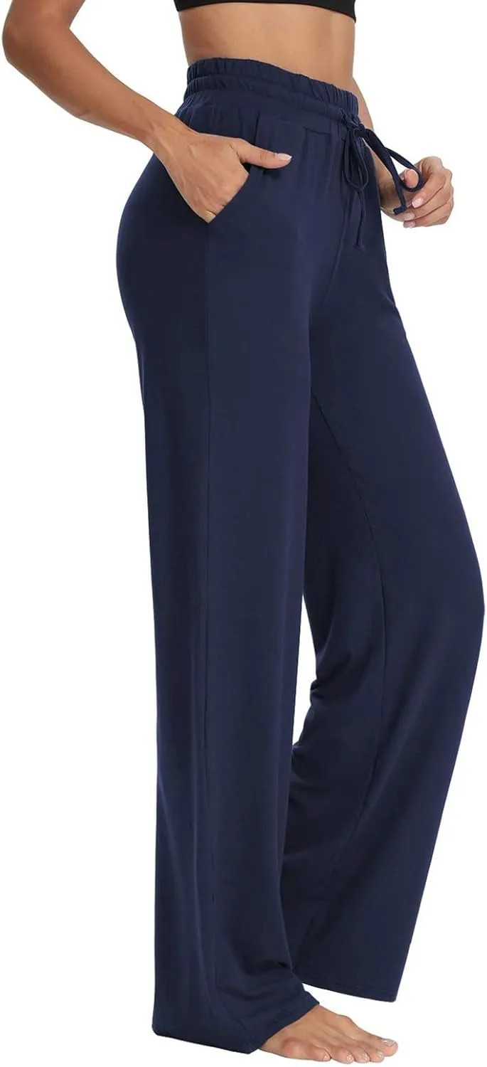 fanmpghleoo Wide Leg Yoga Pants for Women Baggy High Waisted Trousers Lightweight Sweatpants Comfy Lounge Pants with Pockets