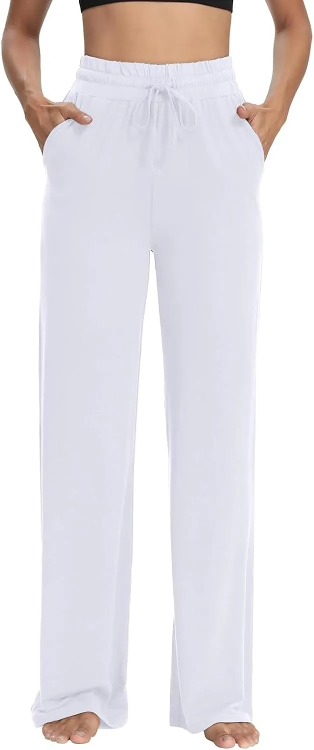 fanmpghleoo Wide Leg Yoga Pants for Women Baggy High Waisted Trousers Lightweight Sweatpants Comfy Lounge Pants with Pockets