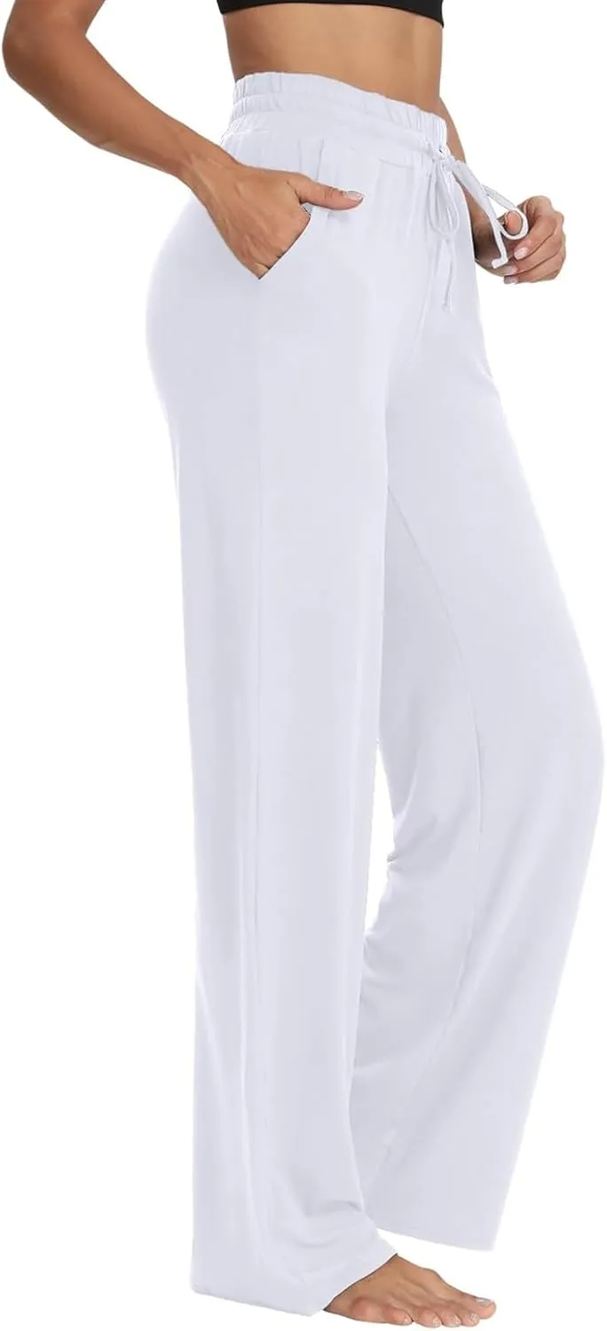 fanmpghleoo Wide Leg Yoga Pants for Women Baggy High Waisted Trousers Lightweight Sweatpants Comfy Lounge Pants with Pockets