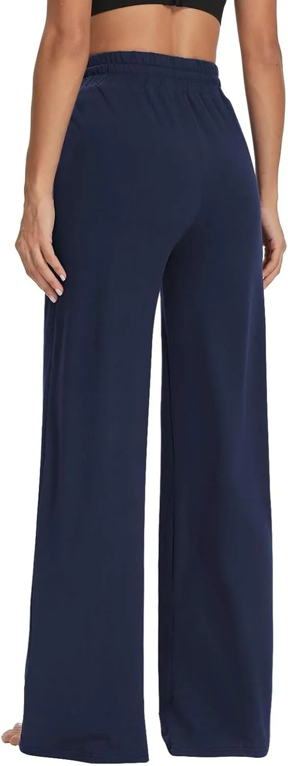 fanmpghleoo Wide Leg Yoga Pants for Women Baggy High Waisted Trousers Lightweight Sweatpants Comfy Lounge Pants with Pockets