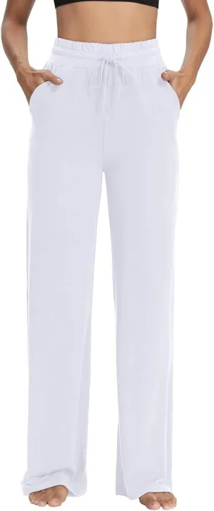 fanmpghleoo Wide Leg Yoga Pants for Women Baggy High Waisted Trousers Lightweight Sweatpants Comfy Lounge Pants with Pockets