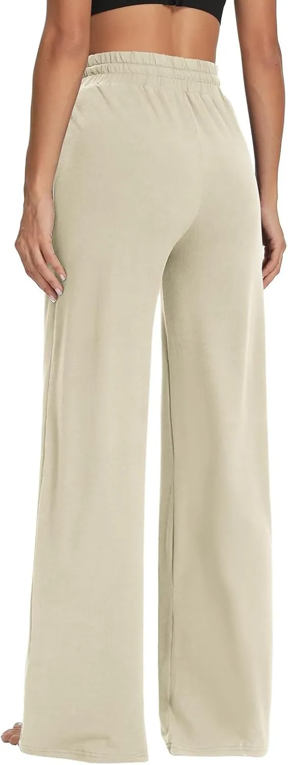 fanmpghleoo Wide Leg Yoga Pants for Women Baggy High Waisted Trousers Lightweight Sweatpants Comfy Lounge Pants with Pockets