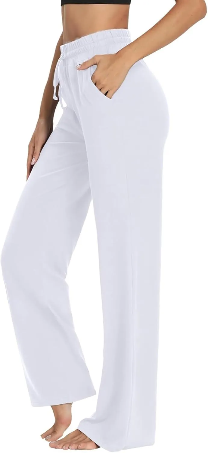 fanmpghleoo Wide Leg Yoga Pants for Women Baggy High Waisted Trousers Lightweight Sweatpants Comfy Lounge Pants with Pockets