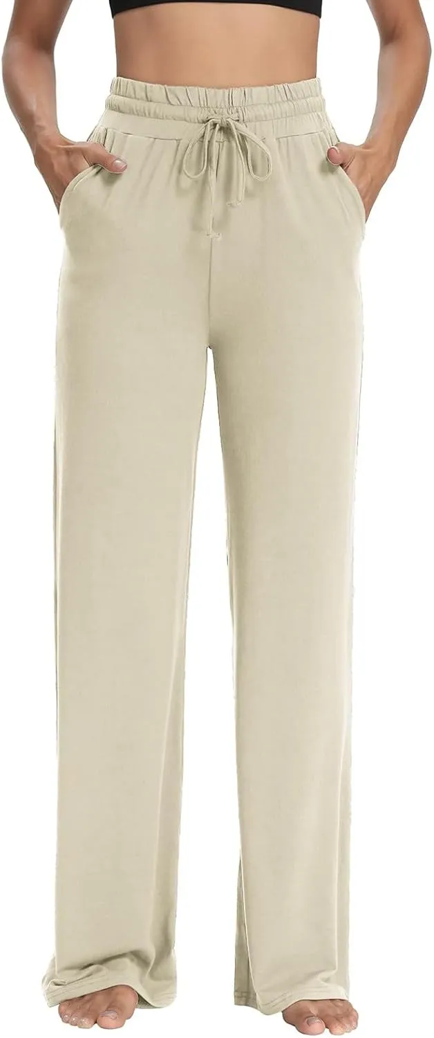 fanmpghleoo Wide Leg Yoga Pants for Women Baggy High Waisted Trousers Lightweight Sweatpants Comfy Lounge Pants with Pockets
