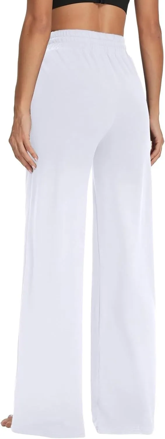 fanmpghleoo Wide Leg Yoga Pants for Women Baggy High Waisted Trousers Lightweight Sweatpants Comfy Lounge Pants with Pockets