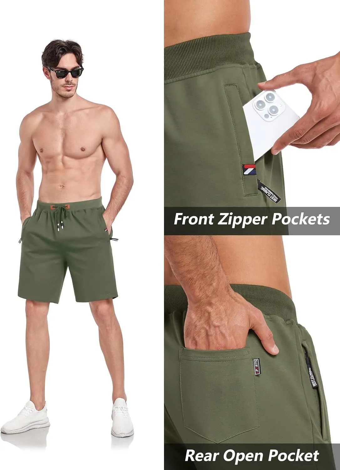 GEEK LIGHTING Mens Shorts Casual Cotton Drawstring Zipper Pockets Elastic Waist Lightweight Summer Athletic Beach Shorts