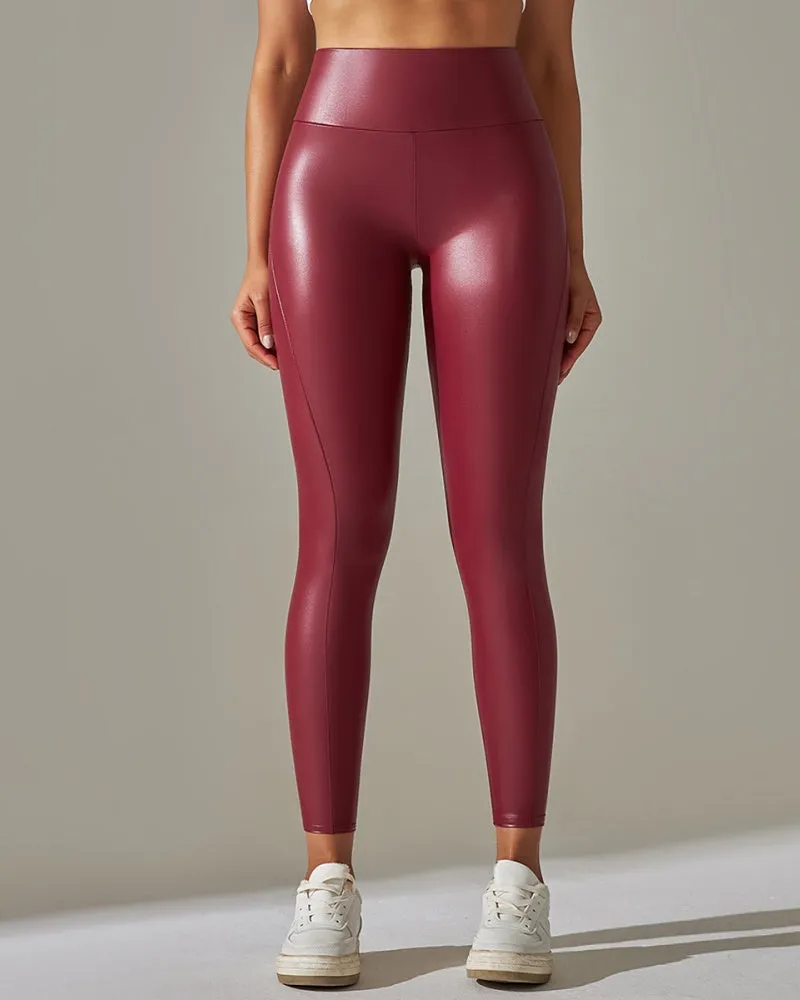 Gespleißte PU-Lederhose Stretch Enge Hose mit Hoher Taille