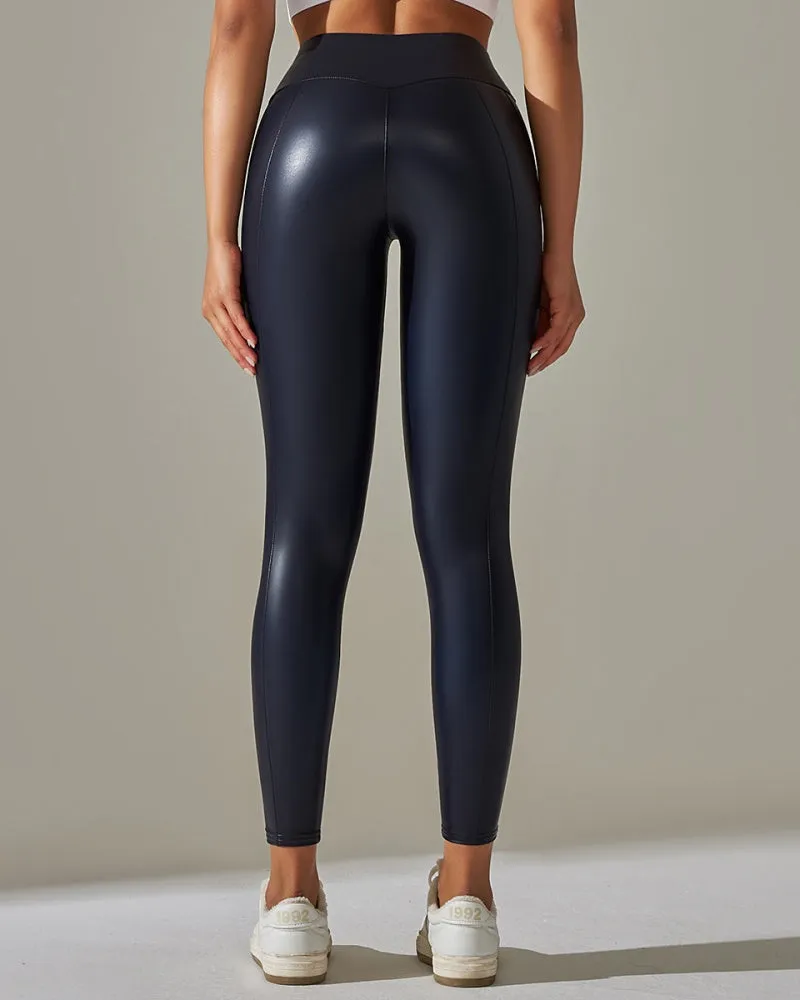 Gespleißte PU-Lederhose Stretch Enge Hose mit Hoher Taille