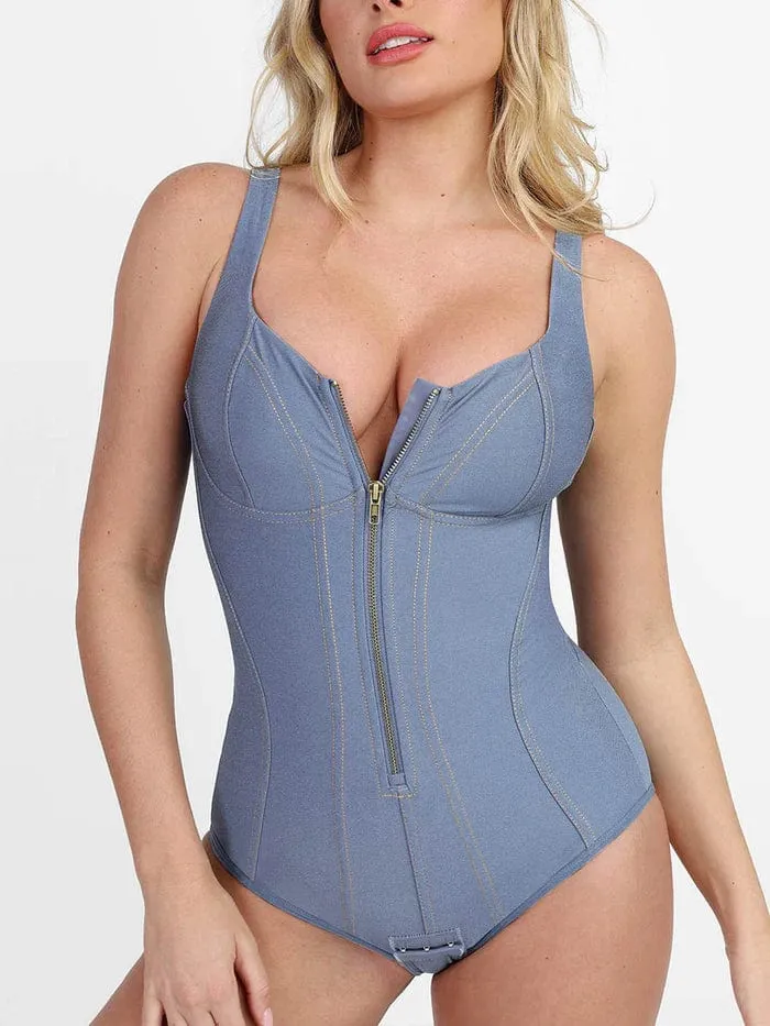 High Support Tummy Control Denim Shapewear Bodysuit