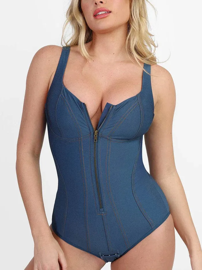 High Support Tummy Control Denim Shapewear Bodysuit