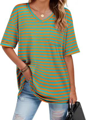 HOTOUCH Women Oversized T Shirts V Neck Short Sleeve Tees Casual Loose Tunic Summer Tops with Pocket